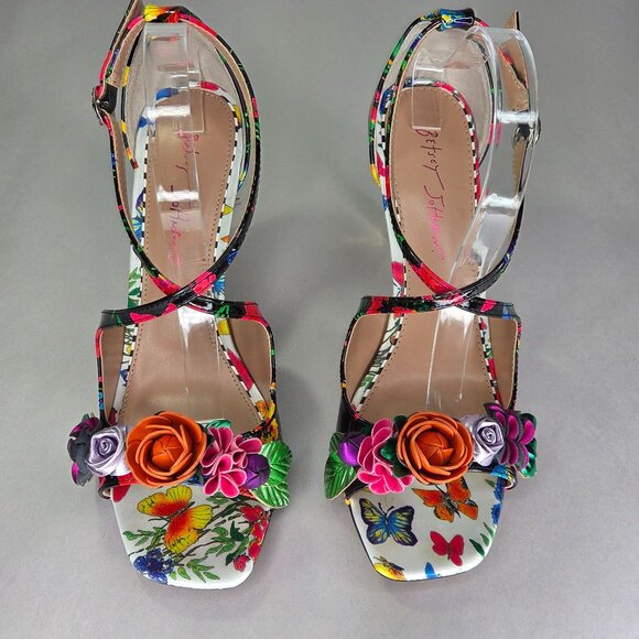 Betsey Johnson Women's Mikah Floral Stiletto Dress Sandals - Black Multi - Picture 2 of 8
